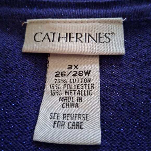 Catherines 3X 26/28 Tank Top Shirt Navy Blue Shimmer Sleeveless Knit Lightweight - Picture 5 of 5